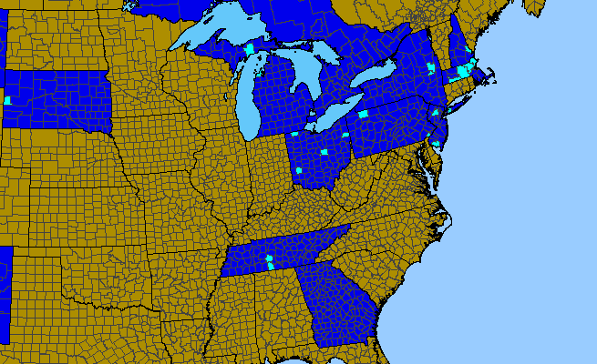 The range of Prunus cerasifera